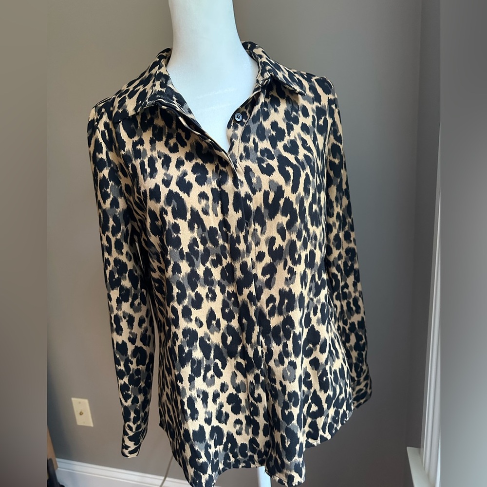 Halogen Leopard Print Blouse in Black and Tan